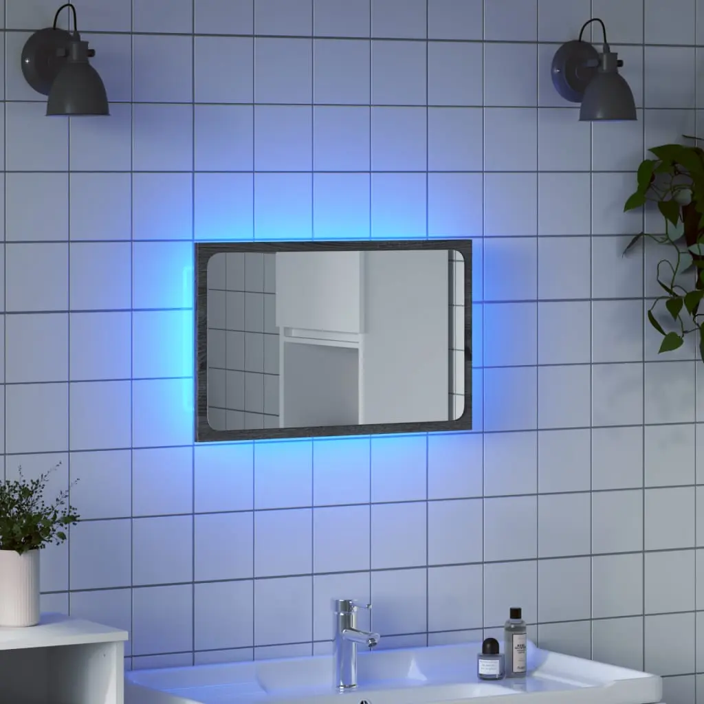 Specchio da Bagno con LED Grigio Sonoma 60x8,5x38 cm Truciolato