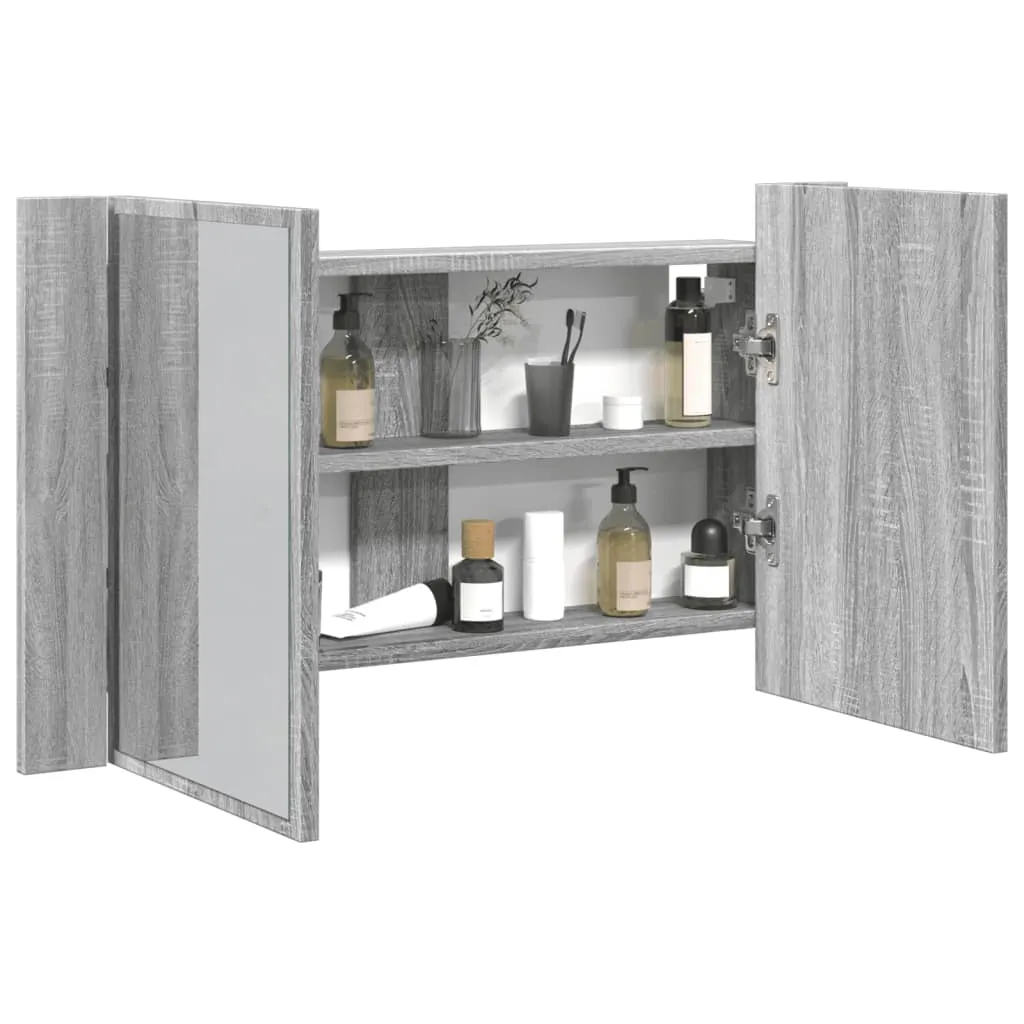 vidaXL Armadietto a Specchio con LED Grigio Sonoma 80x12x45cm Acrilico