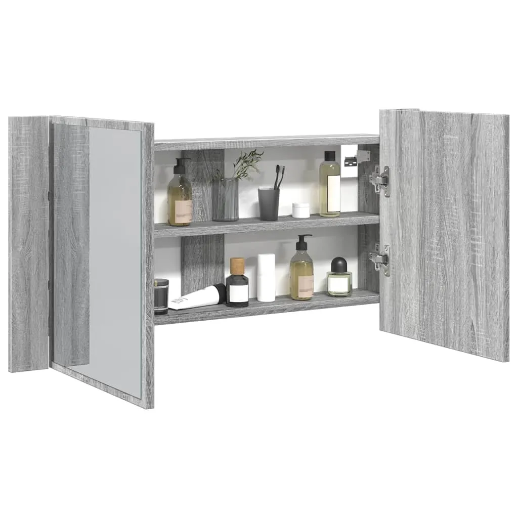 vidaXL Armadietto a Specchio con LED Grigio Sonoma 90x12x45cm Acrilico