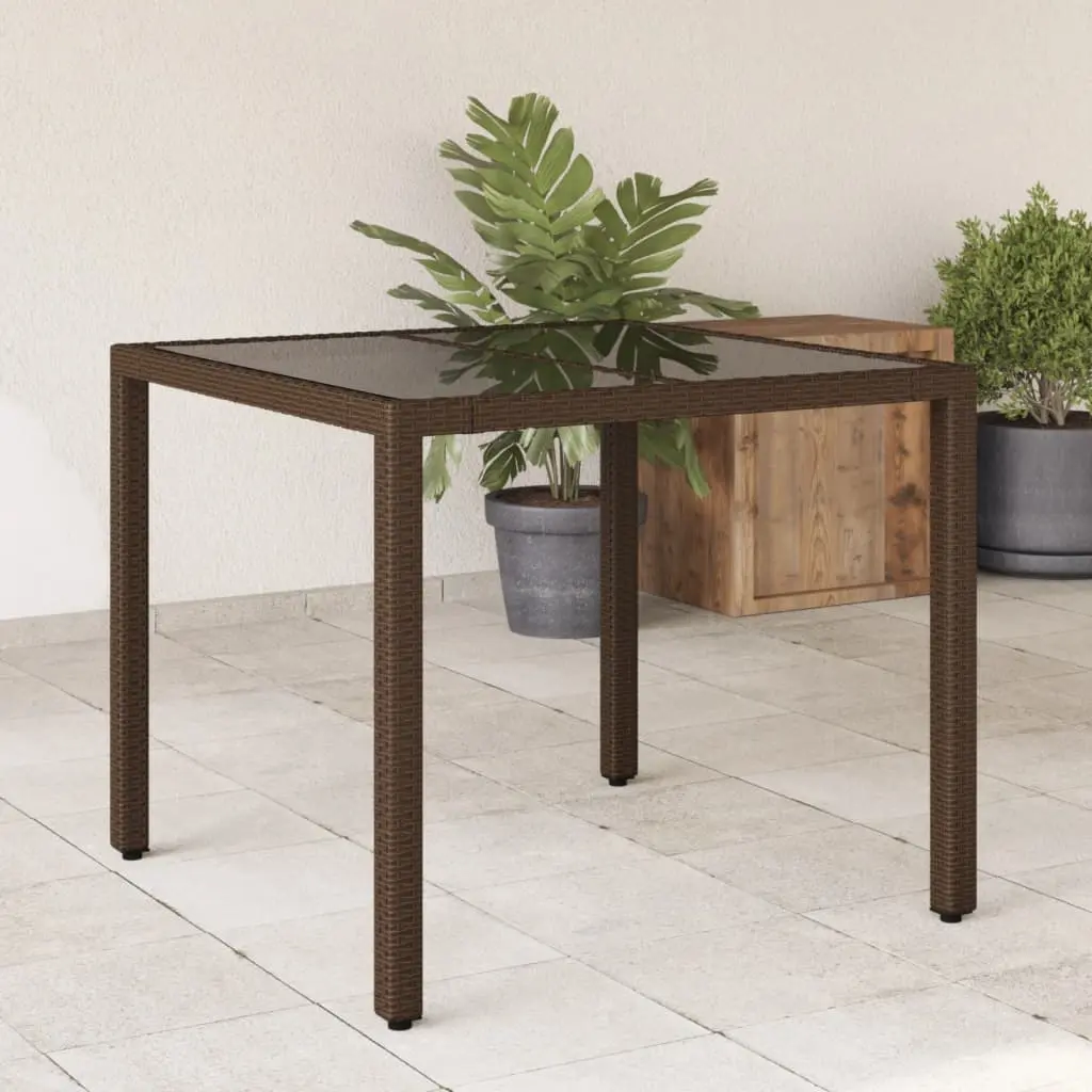 Tavolo da Giardino Piano in Vetro Marrone 90x90x75cm Polyrattan