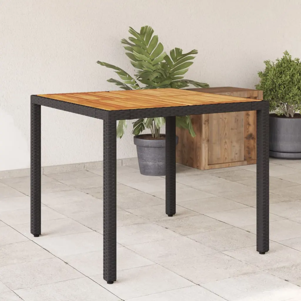 Tavolo Giardino Piano Legno Acacia Nero 90x90x75 cm Polyrattan