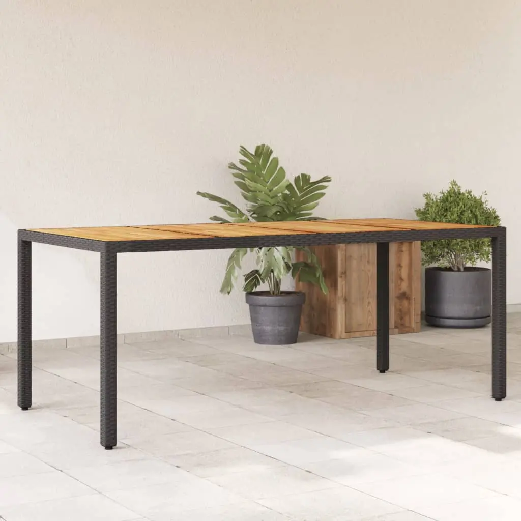 Tavolo Giardino Piano Legno Acacia Nero 190x90x75 cm Polyrattan