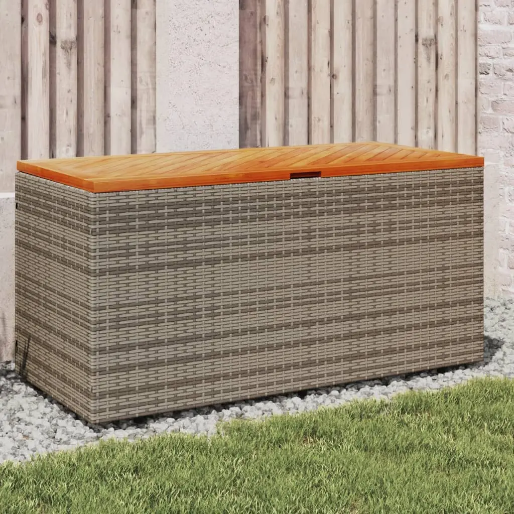 Contenitore Giardino Grigio 110x50x54cm Polyrattan Legno Acacia