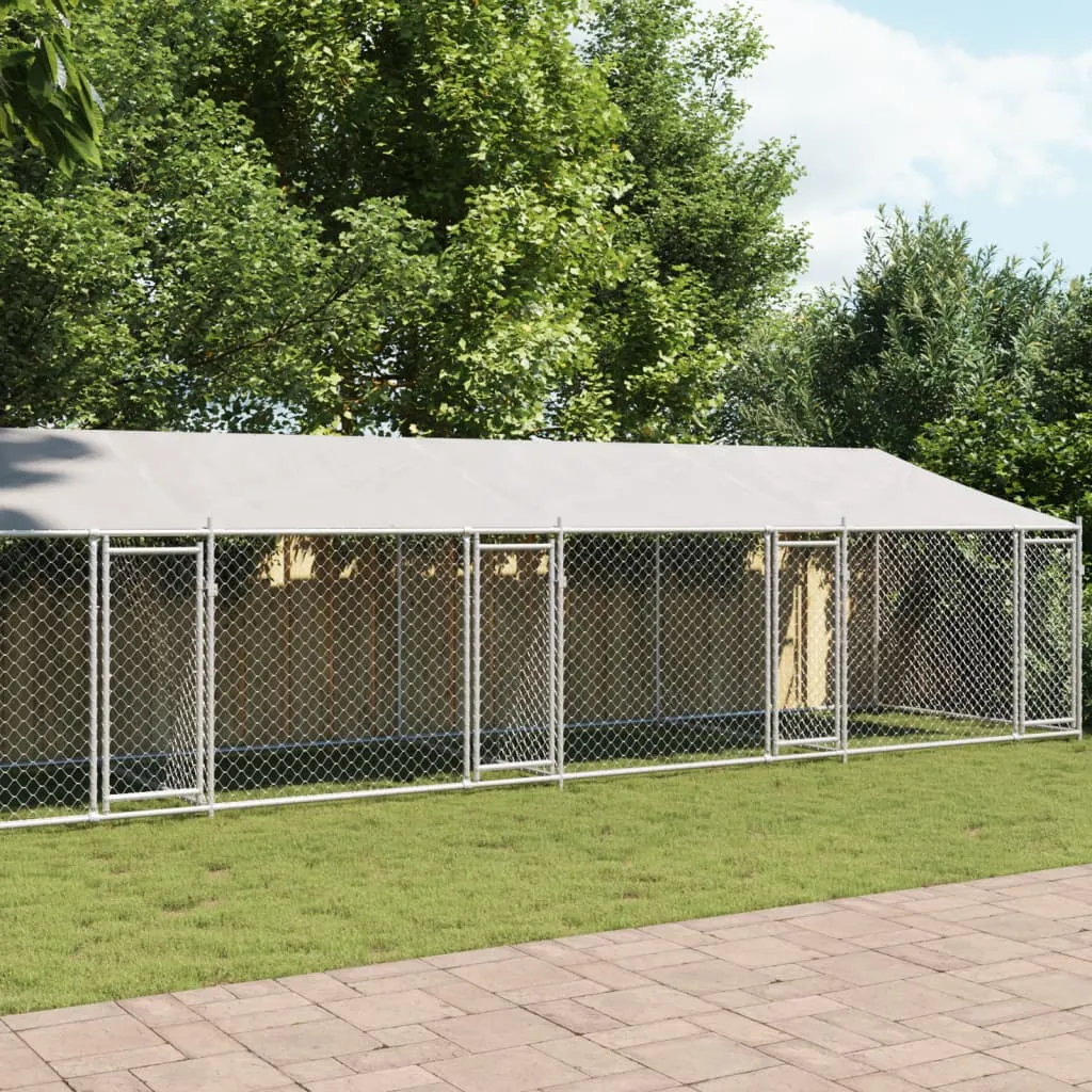 vidaXL Gabbia Cani con Tetto e Porte Grigia 10x2x2 m Acciaio Zincato