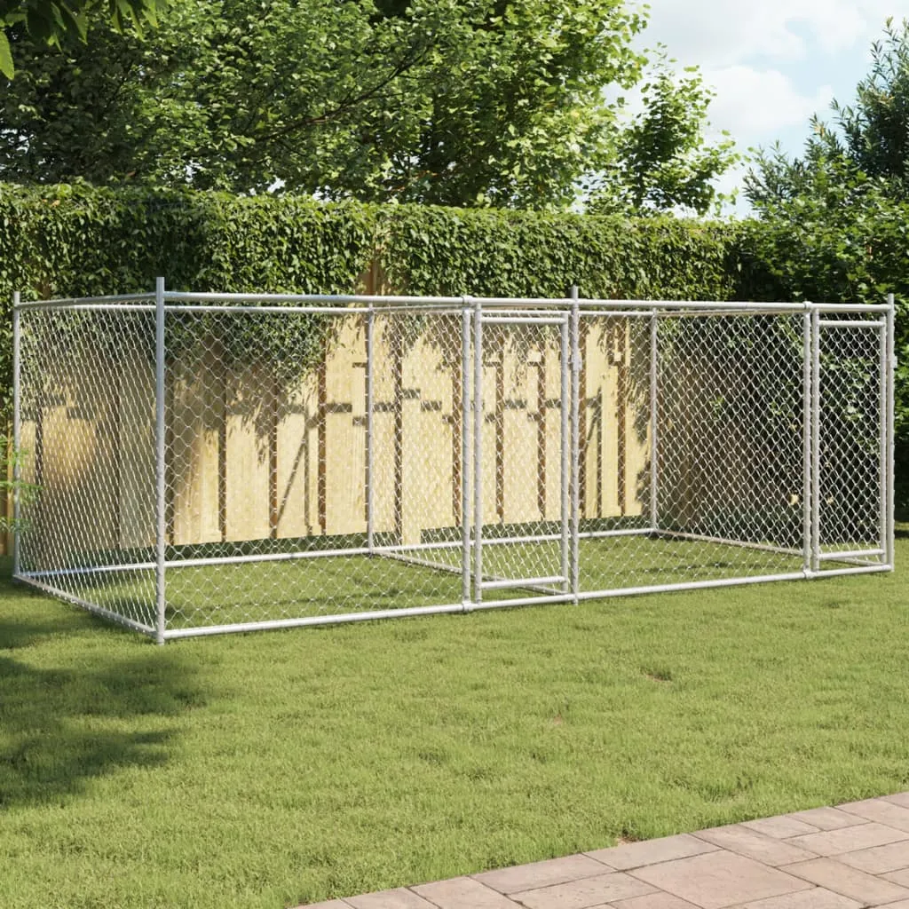 vidaXL Gabbia per Cani con Porte Grigia 4x2x1,5 m in Acciaio Zincato