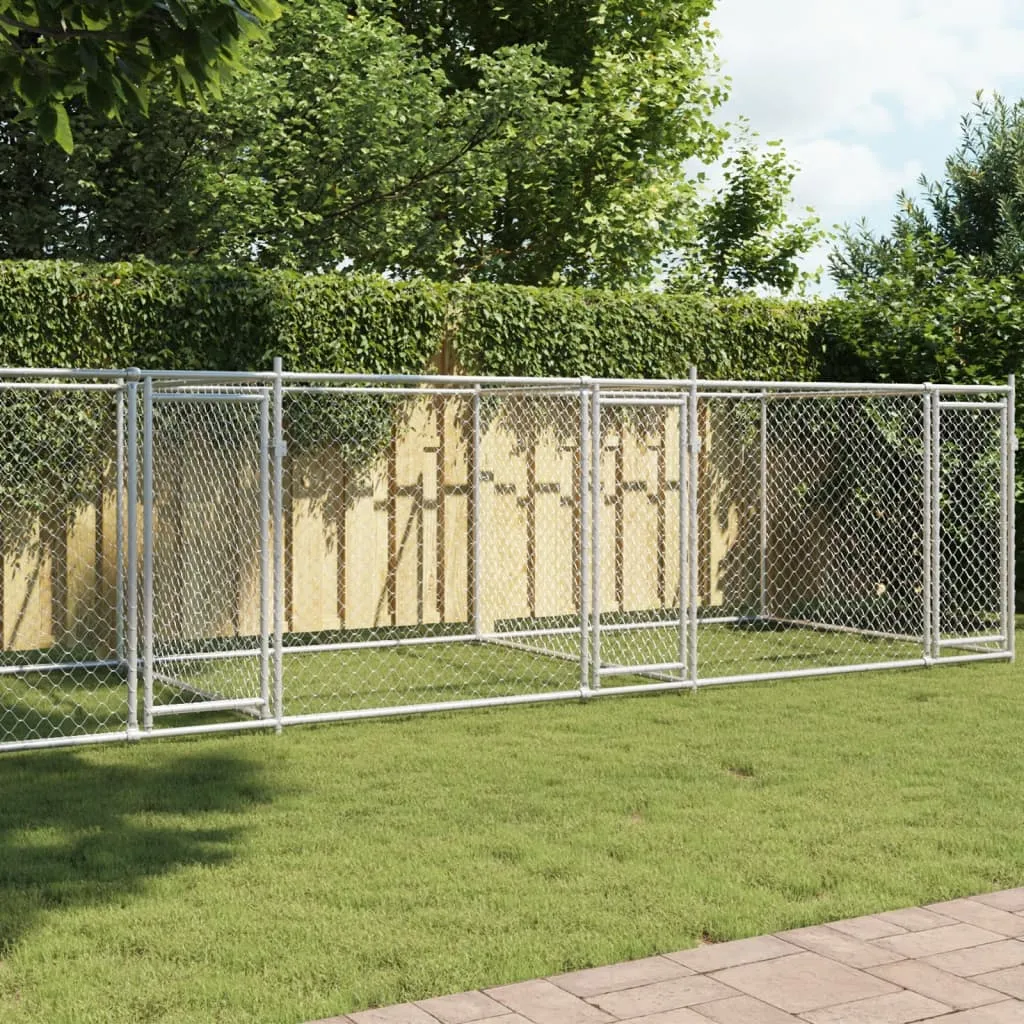 vidaXL Gabbia per Cani con Porte Grigia 8x2x1,5 m in Acciaio Zincato