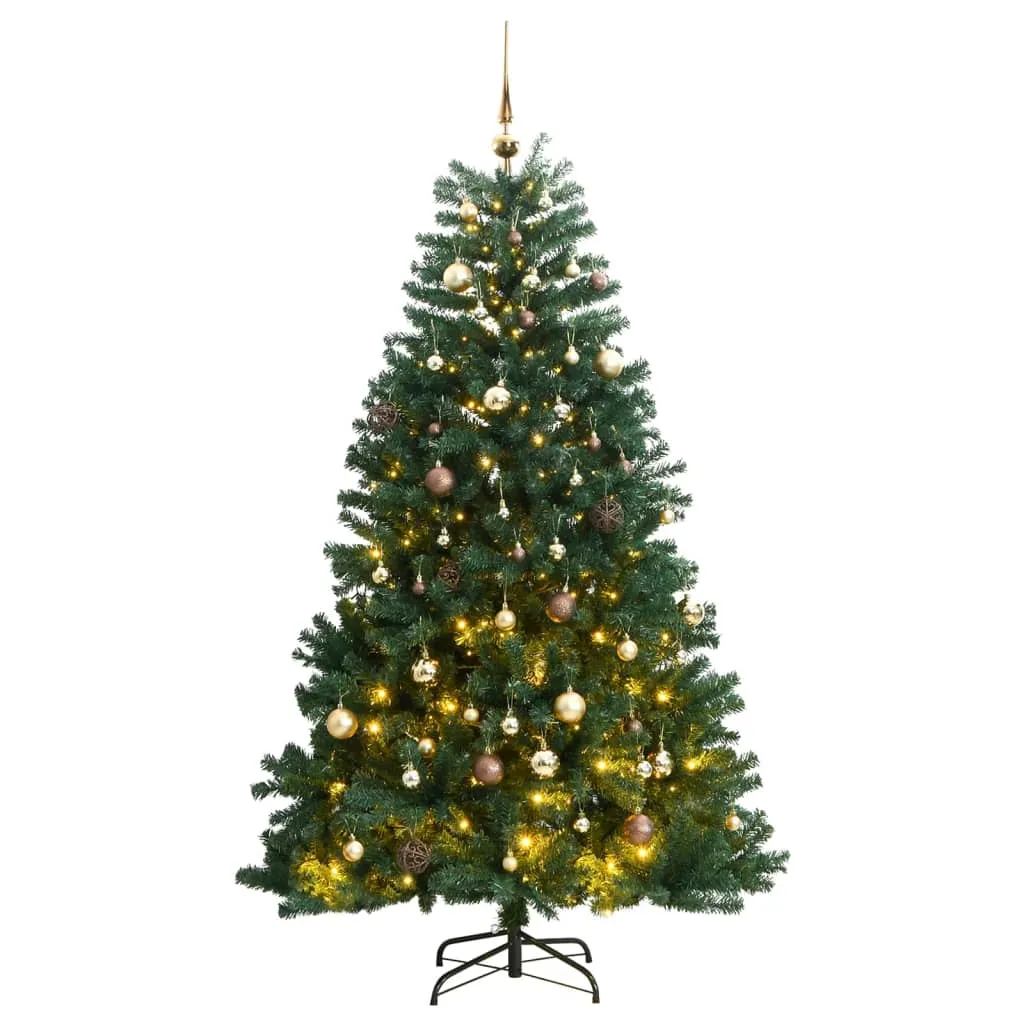 vidaXL Albero Natale Incernierato con 300 LED e Palline 180 cm