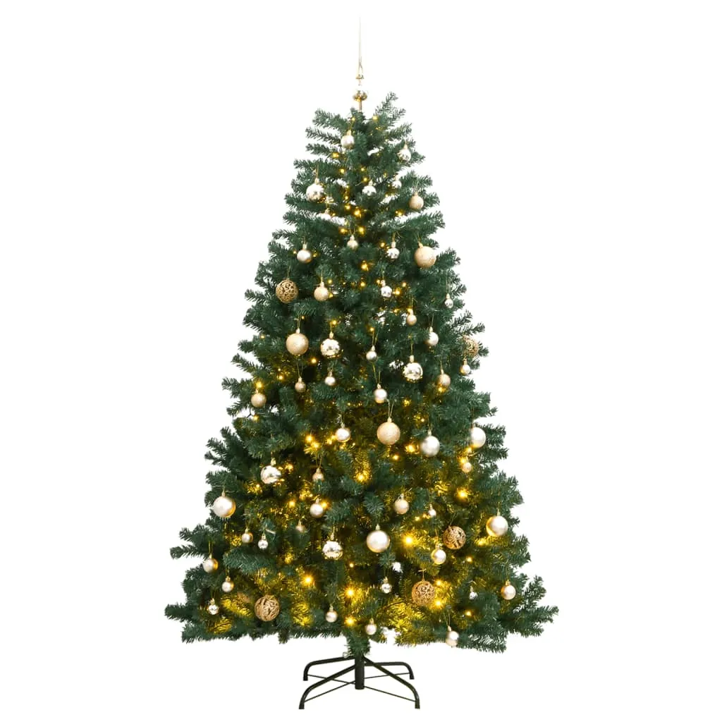 vidaXL Albero Natale Incernierato con 300 LED e Palline 210 cm