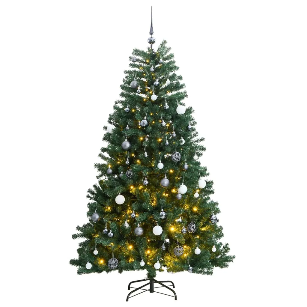 vidaXL Albero Natale Incernierato con 300 LED e Palline 180 cm