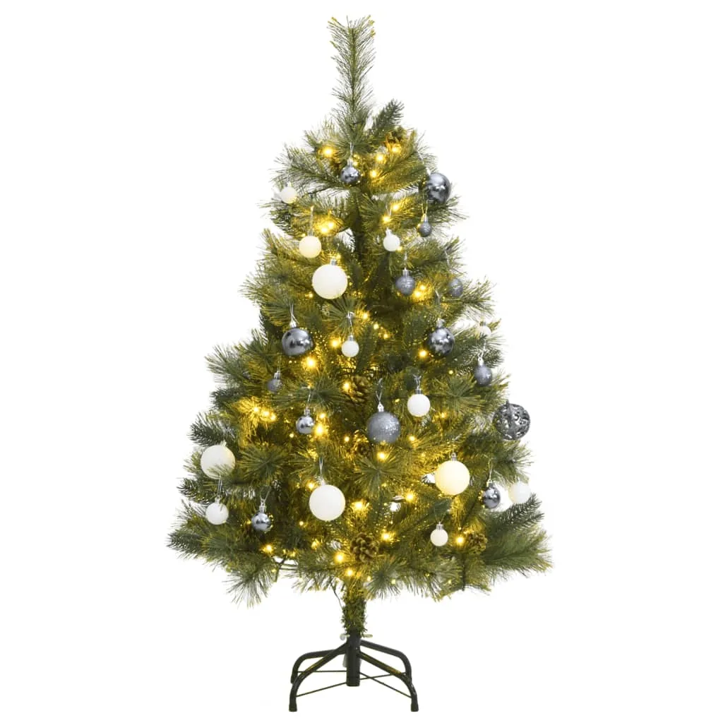 vidaXL Albero Natale Incernierato con 150 LED e Palline 120 cm