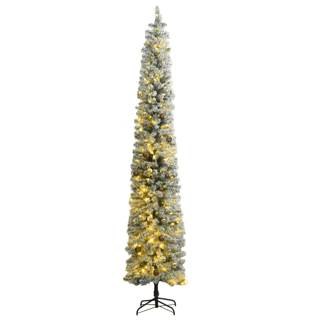 vidaXL Albero Natale Sottile 300 LED Set Palline Neve Floccata 270 cm