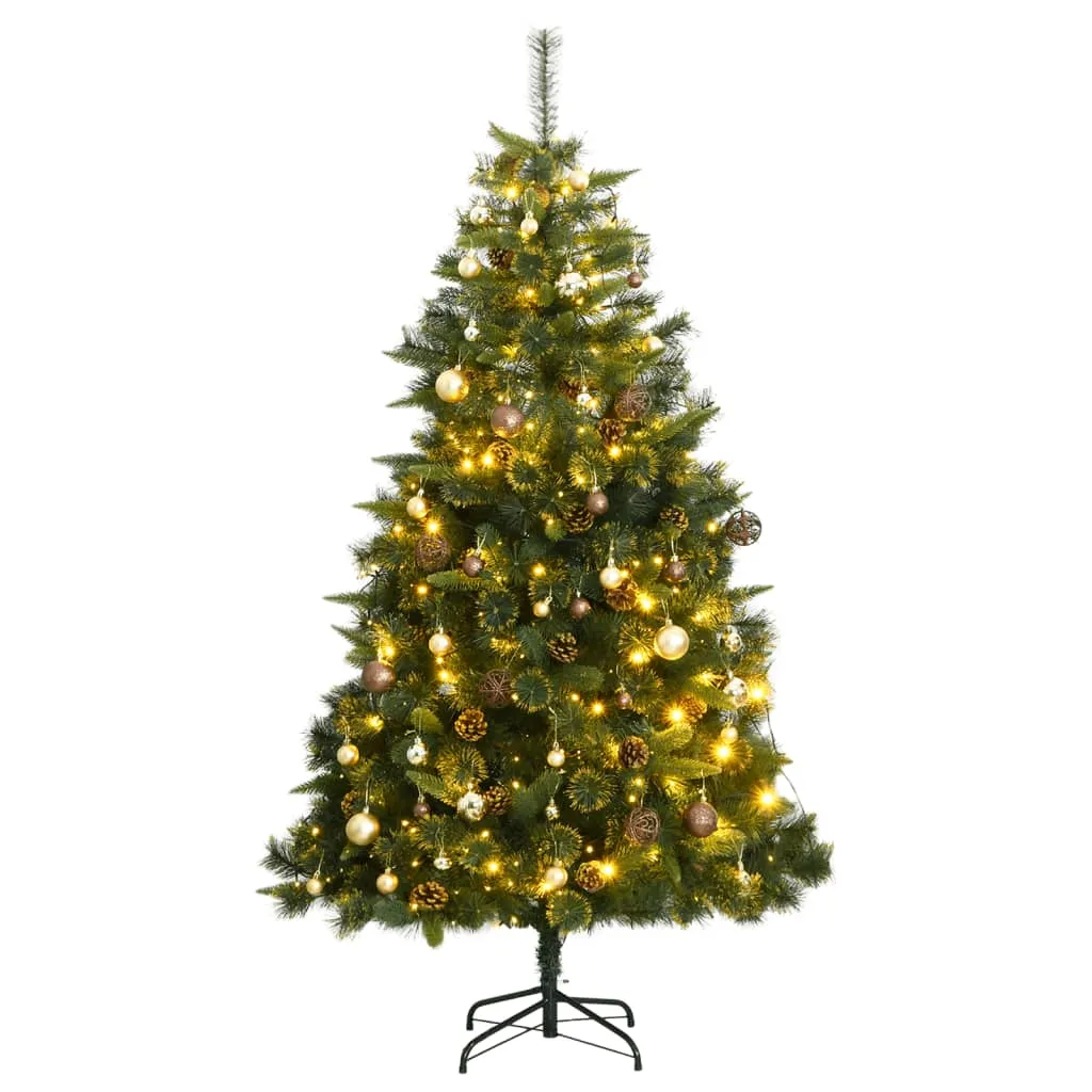 vidaXL Albero Natale Incernierato con 300 LED e Palline 180 cm