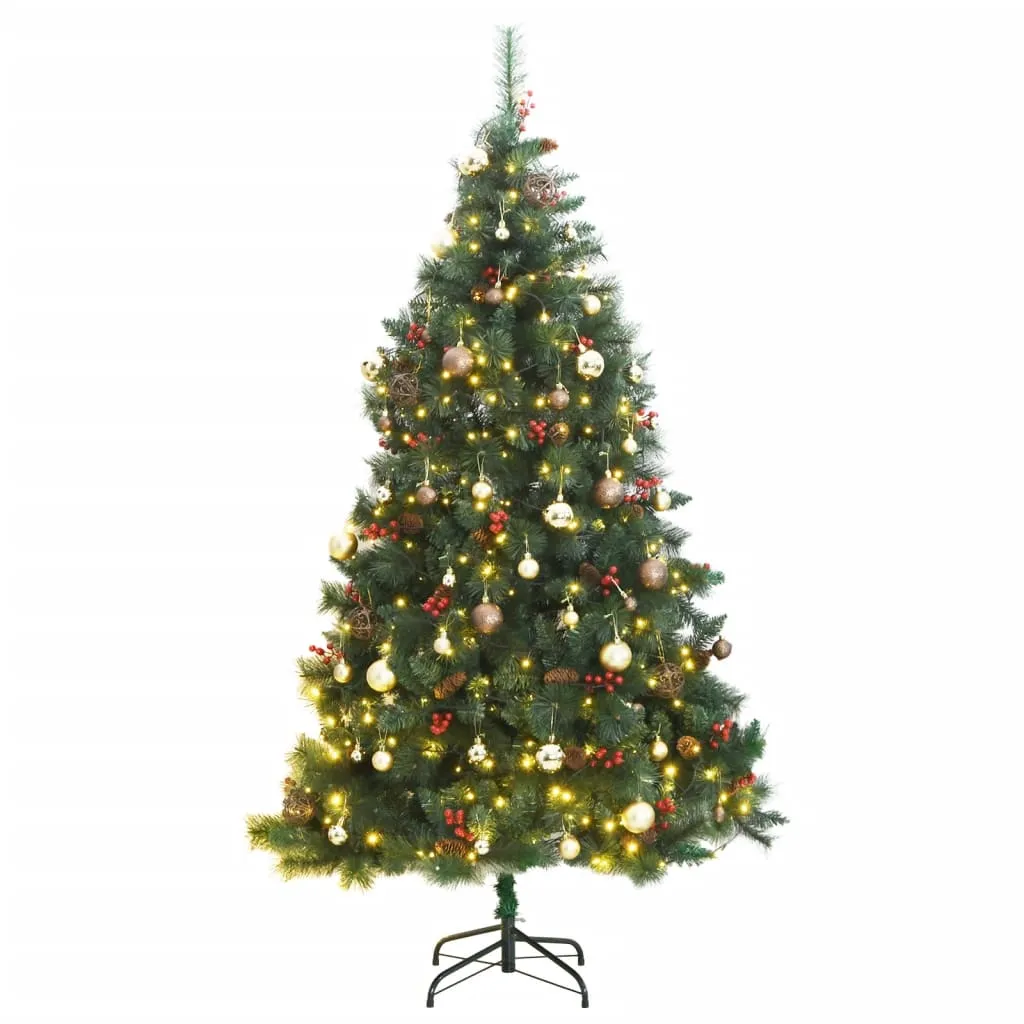 vidaXL Albero Natale Incernierato con 300 LED e Palline 180 cm