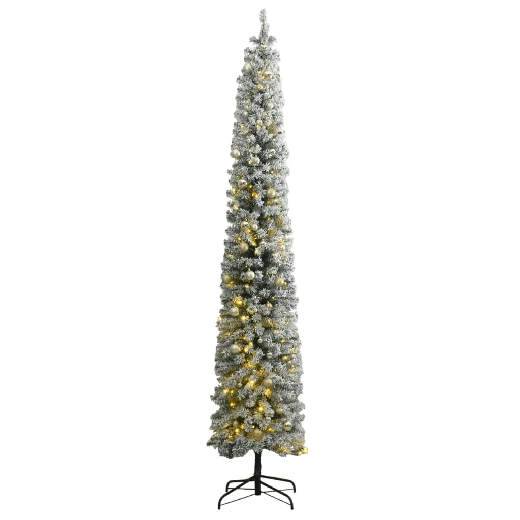 vidaXL Albero Natale Sottile 300 LED Set Palline Neve Floccata 270 cm