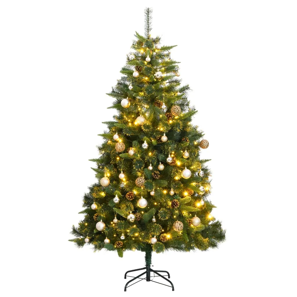 vidaXL Albero Natale Incernierato con 300 LED e Palline 180 cm