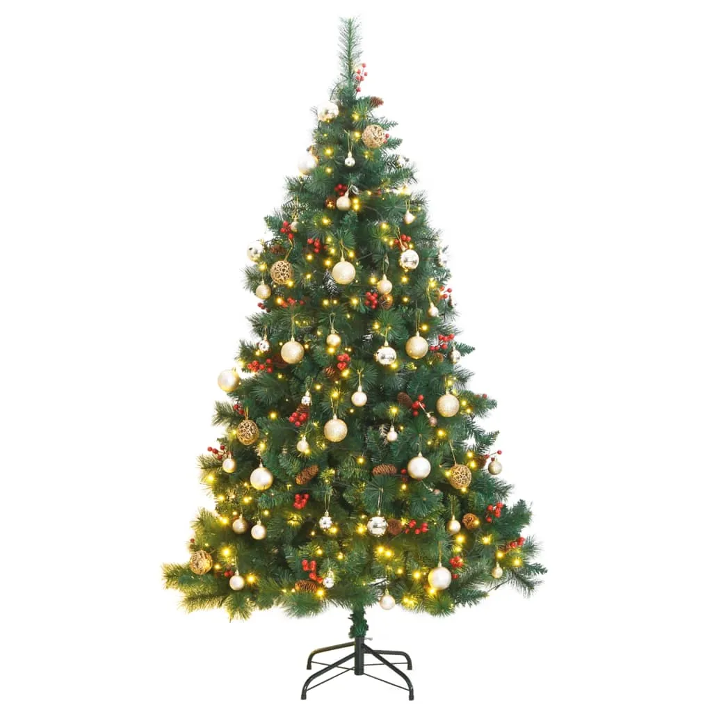 vidaXL Albero Natale Incernierato con 300 LED e Palline 180 cm