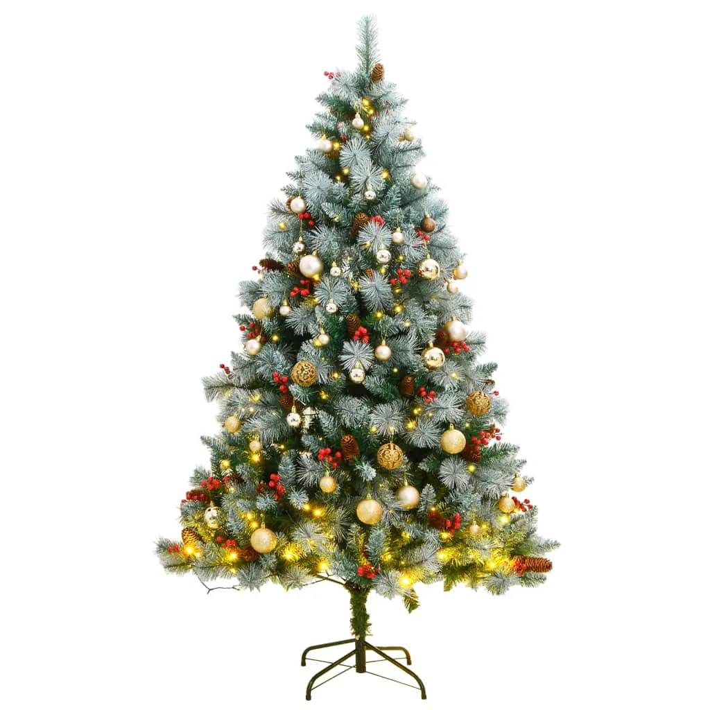 vidaXL Albero Natale Incernierato con 300 LED e Palline 180 cm