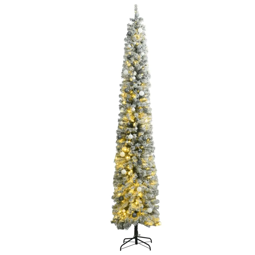 vidaXL Albero Natale Sottile 300 LED Set Palline Neve Floccata 270 cm