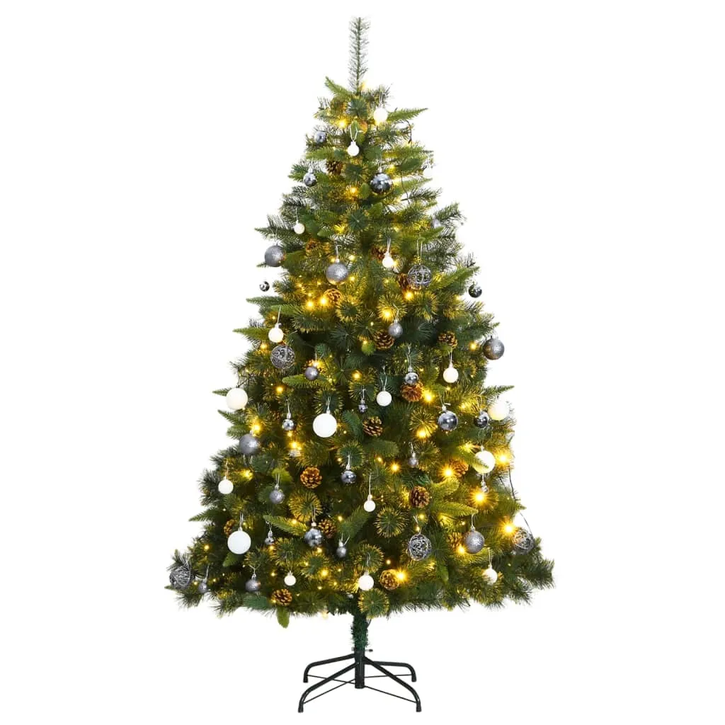 vidaXL Albero Natale Incernierato con 300 LED e Palline 180 cm