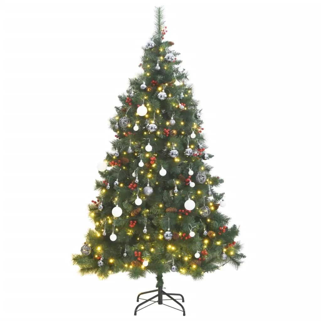 vidaXL Albero Natale Incernierato con 300 LED e Palline 180 cm