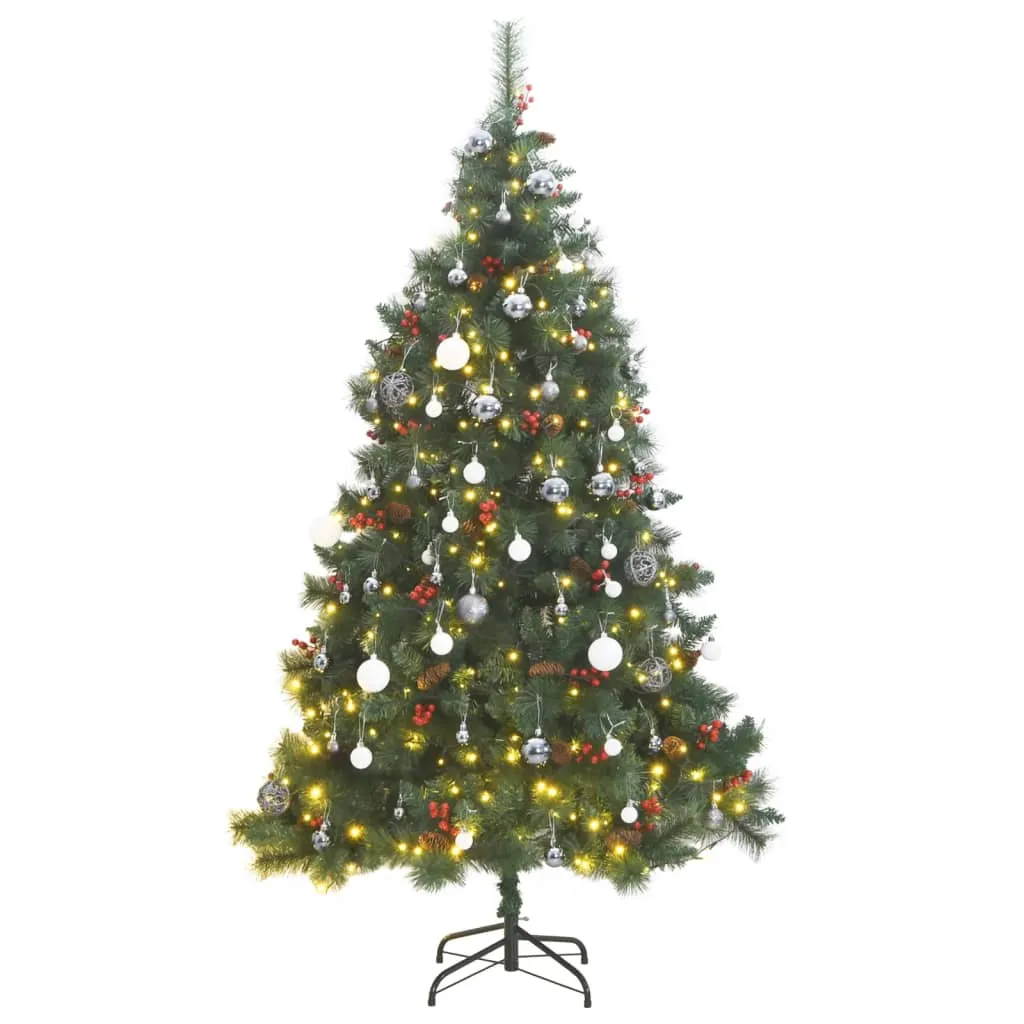 vidaXL Albero Natale Incernierato con 300 LED e Palline 210 cm