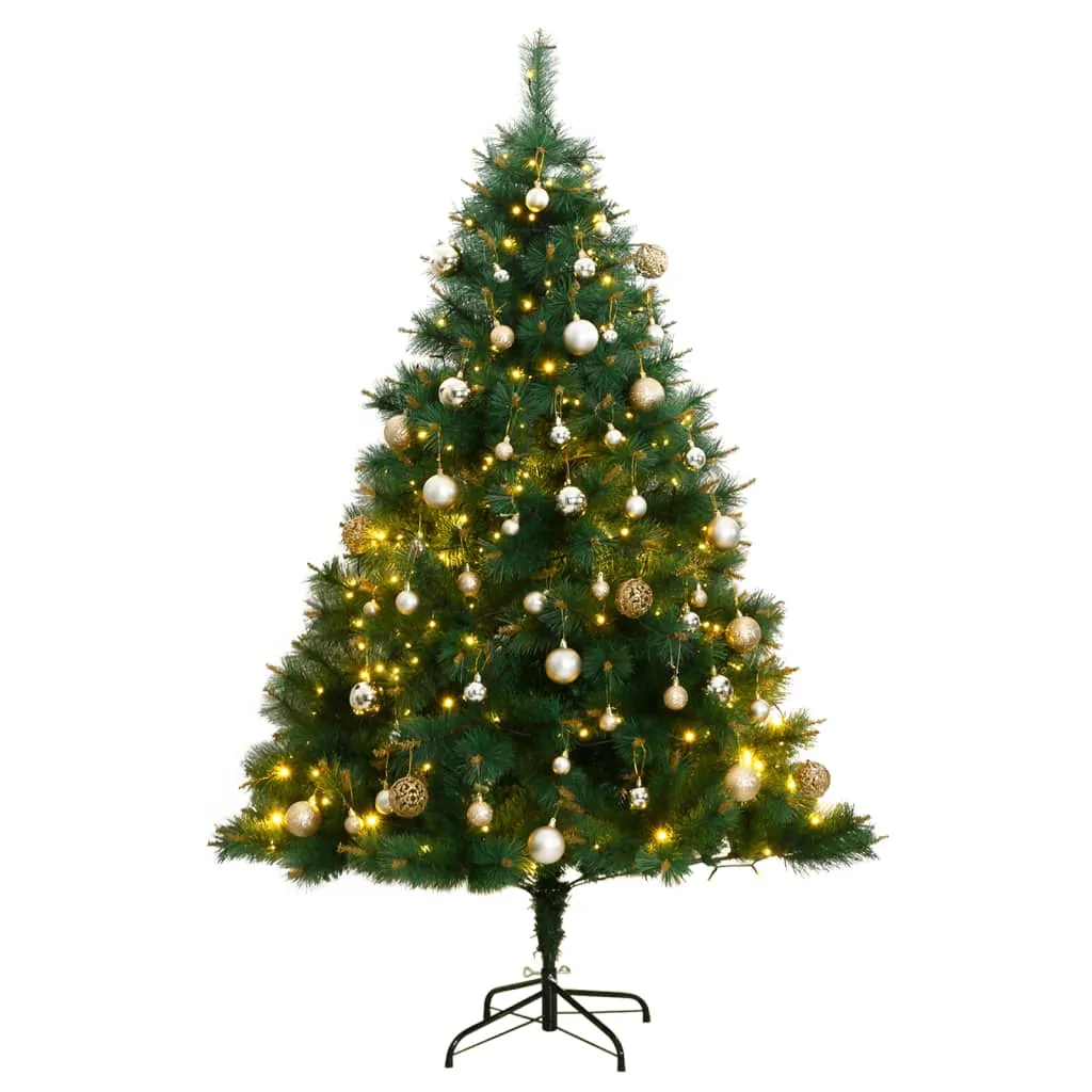 vidaXL Albero Natale Incernierato con 150 LED e Palline 120 cm