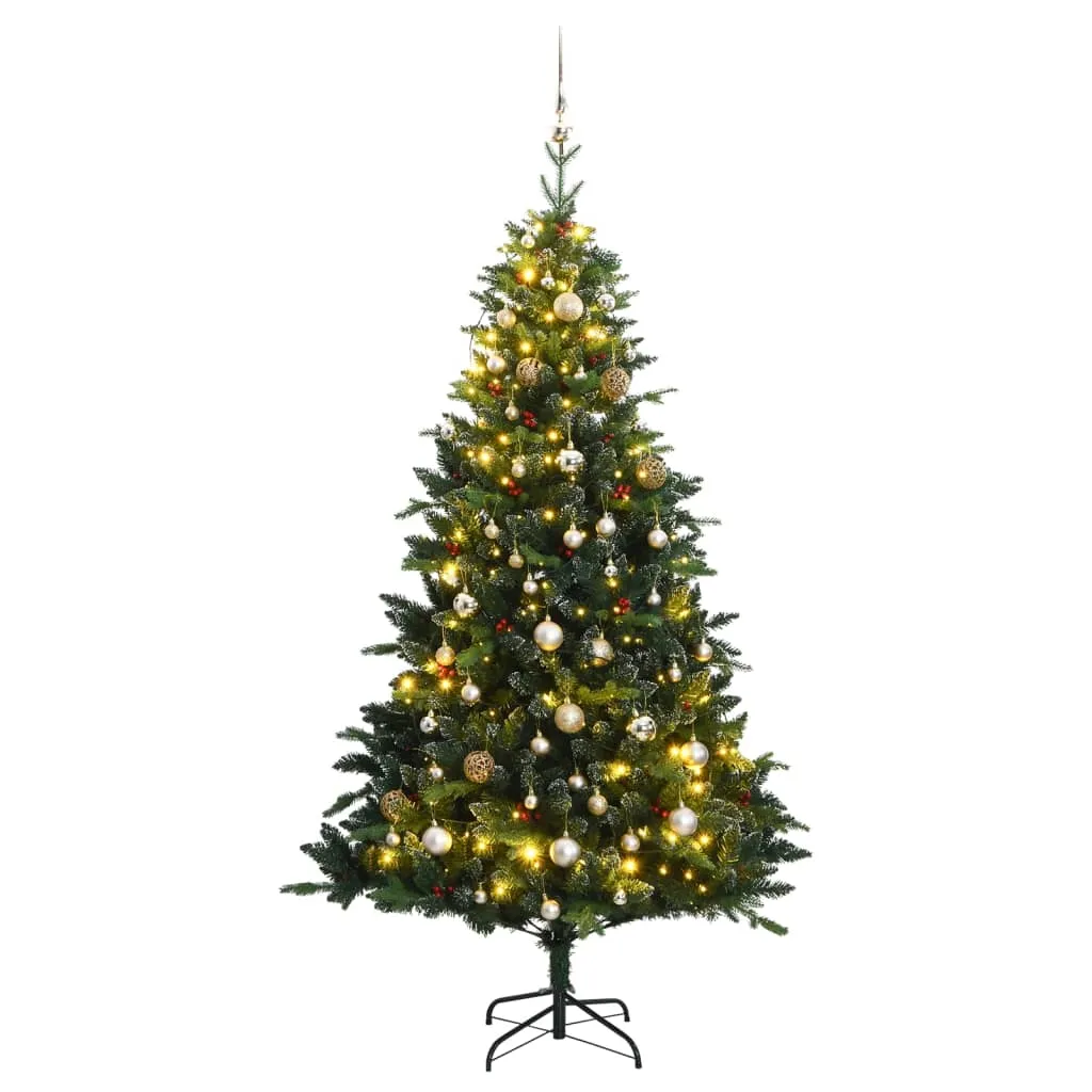 vidaXL Albero Natale Incernierato con 150 LED e Palline 120 cm