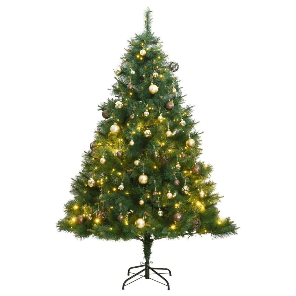 vidaXL Albero Natale Incernierato con 150 LED e Palline 120 cm