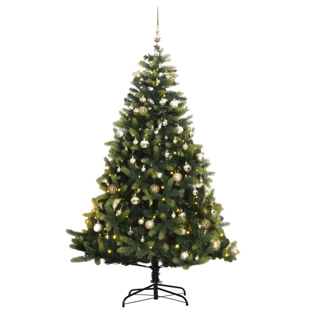 vidaXL Albero Natale Incernierato con 150 LED e Palline 120 cm