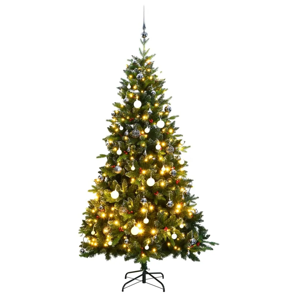 vidaXL Albero Natale Incernierato con 150 LED e Palline 120 cm