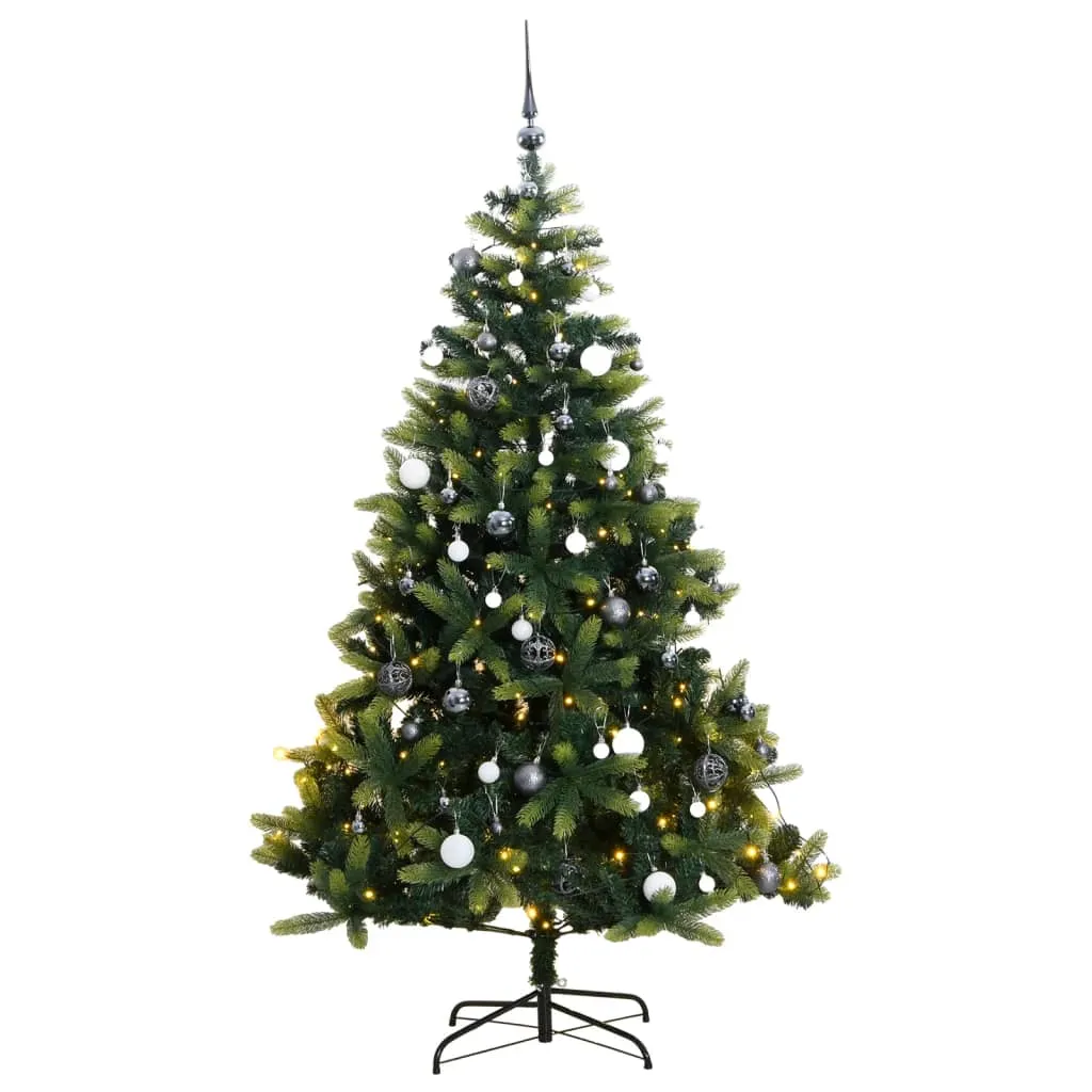 vidaXL Albero Natale Incernierato con 150 LED e Palline 120 cm