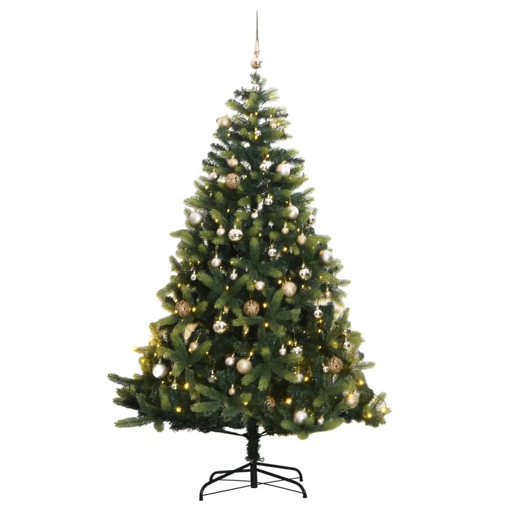 vidaXL Albero Natale Incernierato con 300 LED e Palline 180 cm