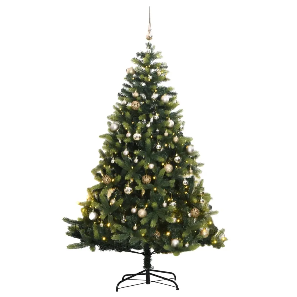 vidaXL Albero Natale Incernierato con 300 LED e Palline 210 cm