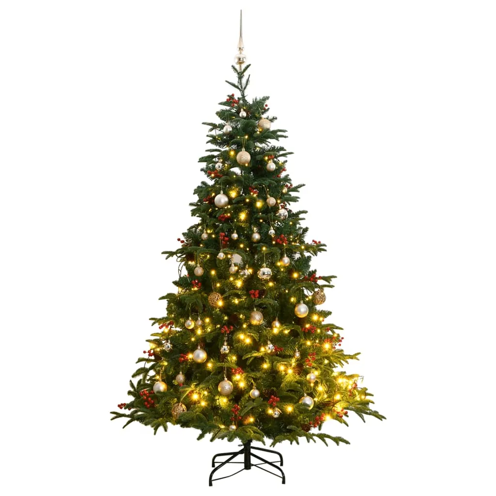 vidaXL Albero Natale Incernierato con 300 LED e Palline 210 cm