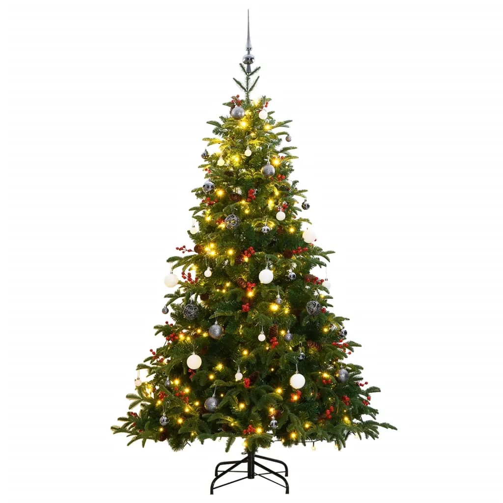 vidaXL Albero Natale Incernierato con 300 LED e Palline 180 cm