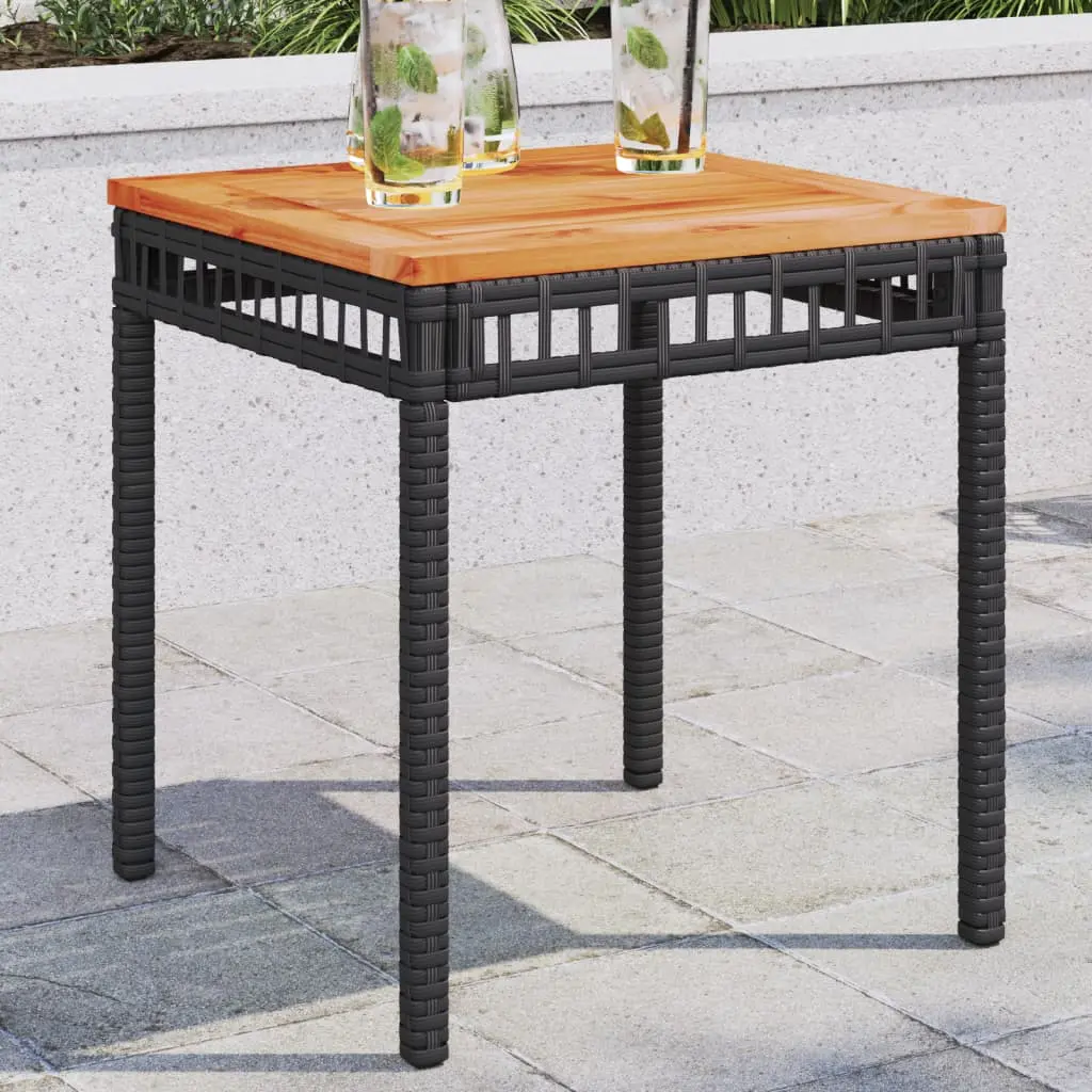 Tavolo da Giardino Nero 38x38x42cm in Polyrattan e Legno Acacia