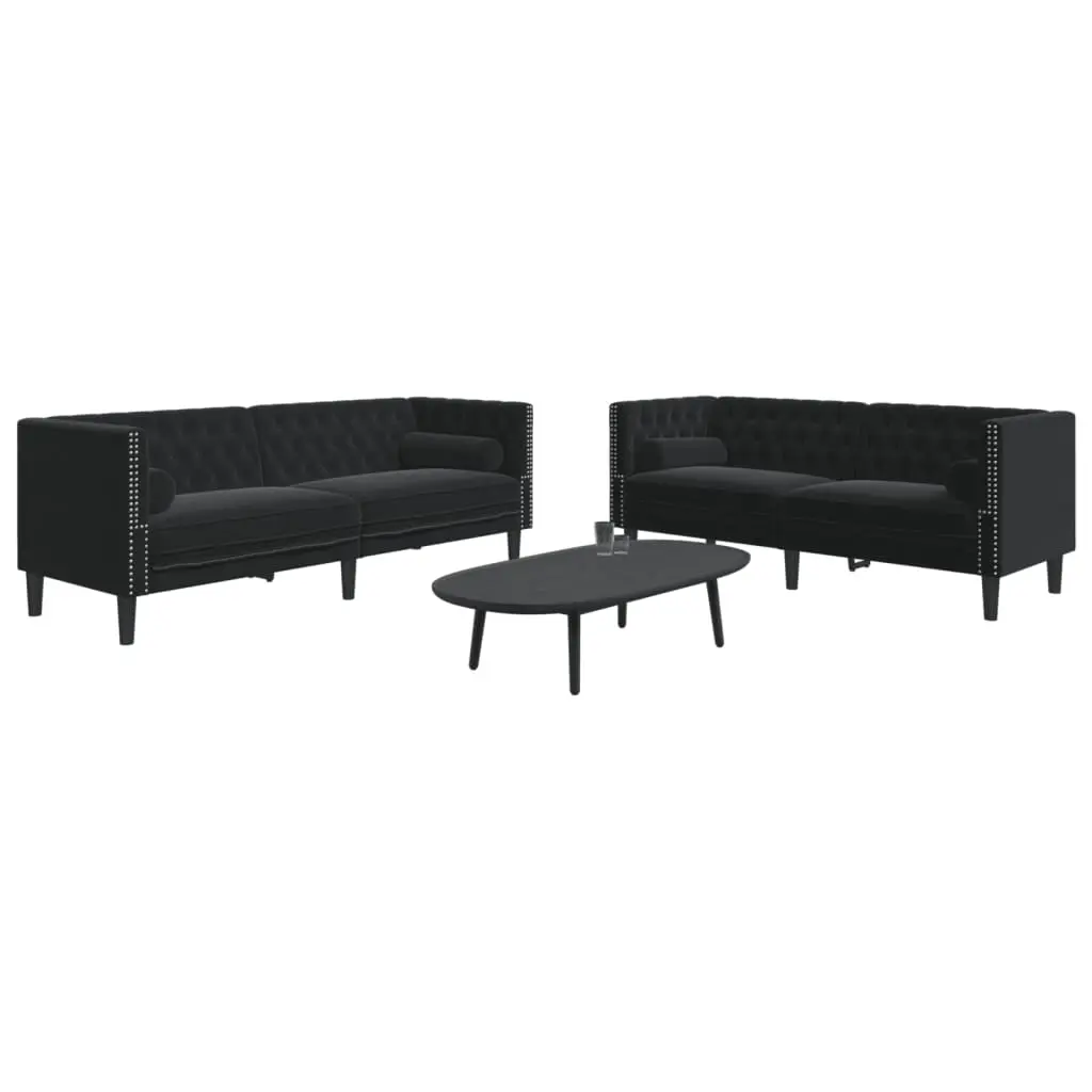 Set Divani Chesterfield 2pz con Cuscini Nero Velluto