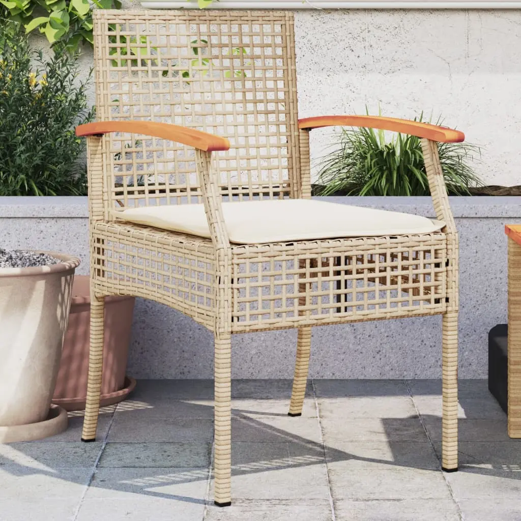 Sedie da Giardino con Cuscini 2 pz Beige in Polyrattan e Acacia