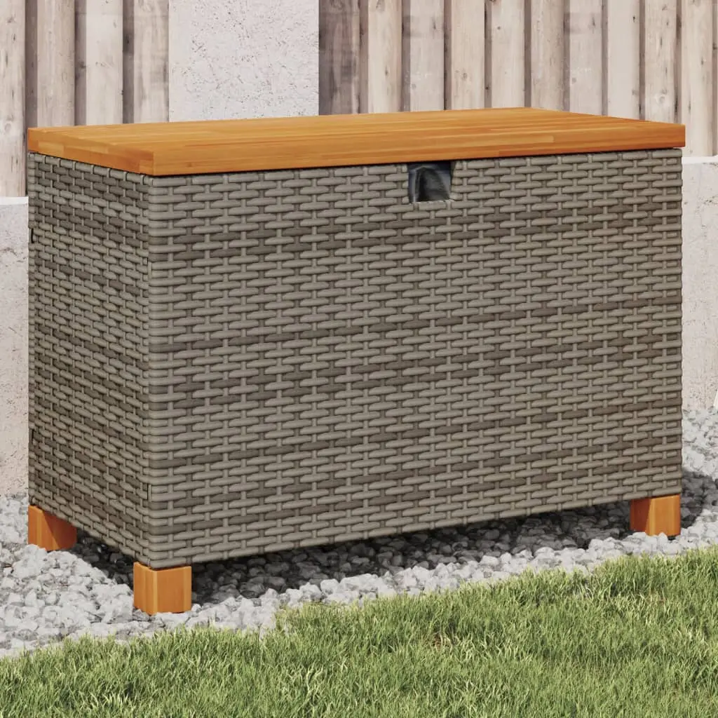 Contenitore Giardino Grigio 80x40x48 cm Polyrattan Legno Acacia