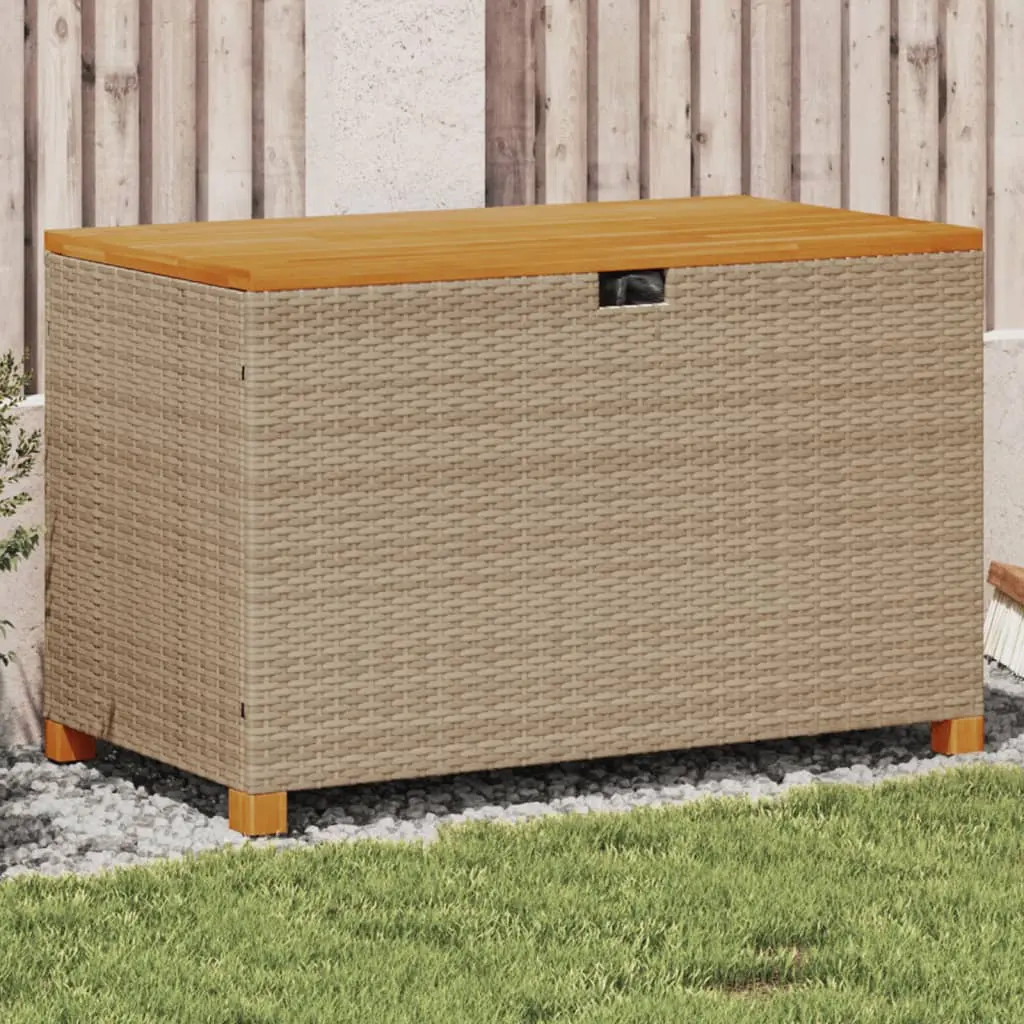 Contenitore Giardino Beige 110x55x63cm Polyrattan Legno Acacia