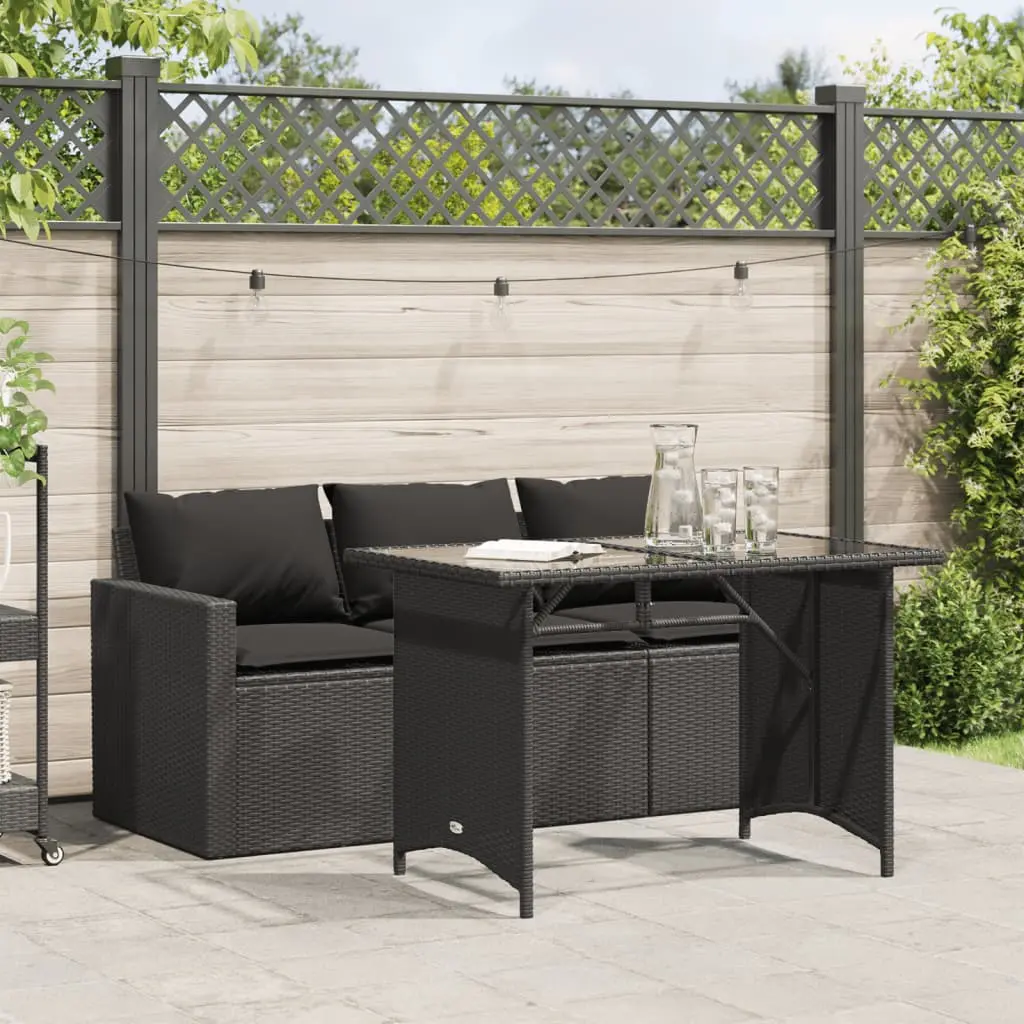 Set da Pranzo da Giardino 2 pz con Cuscini Nero in Polyrattan