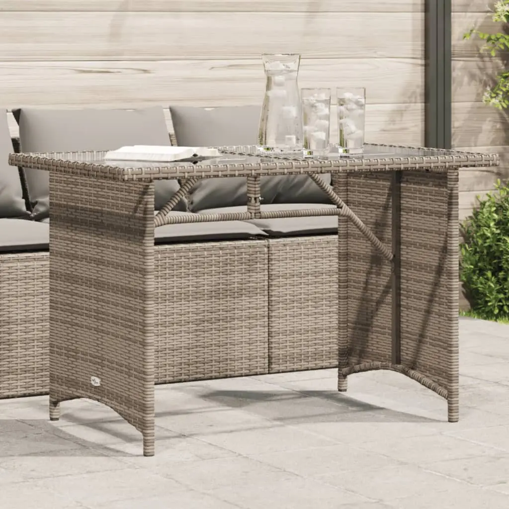 Tavolo da Giardino Piano in Vetro Grigio 110x68x70cm Polyrattan