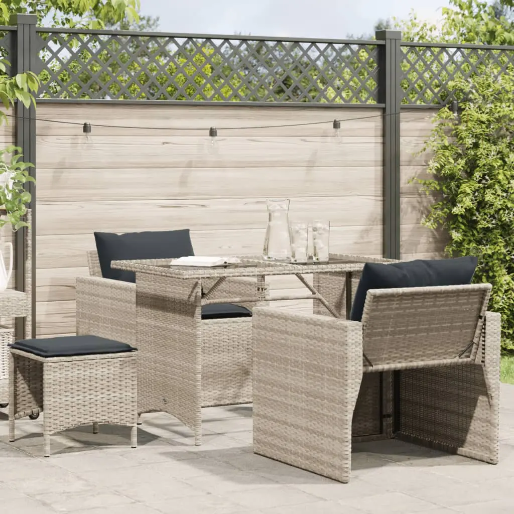 Set Divano da Giardino 4pz con Cuscini Grigio Chiaro Polyrattan