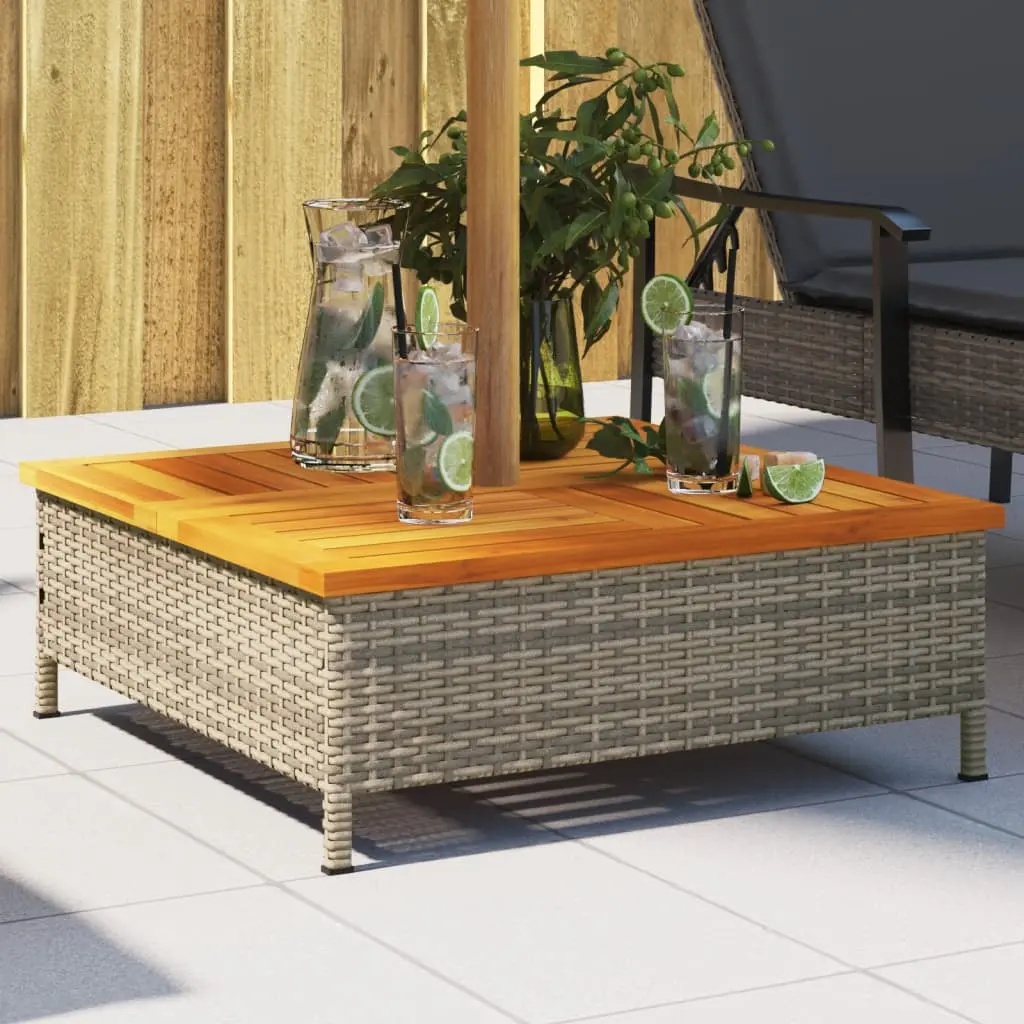 Copertura Base Ombrellone Grigia 70x70x25cm Polyrattan e Acacia