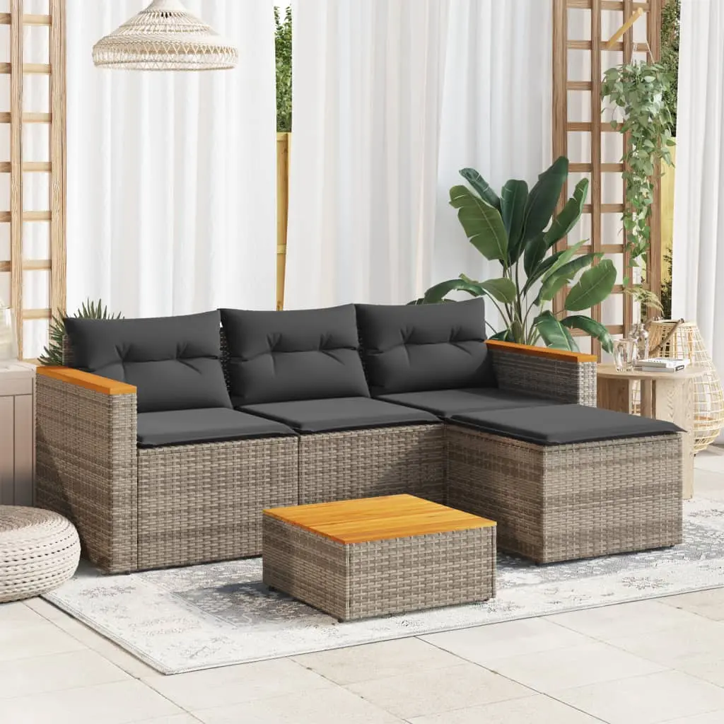 Set Divani da Giardino 3 pz con Cuscini Grigio in Polyrattan