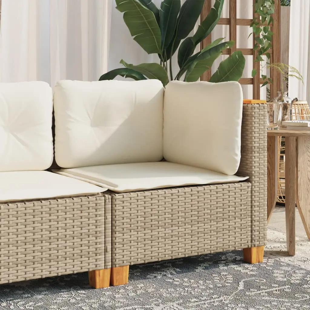 Divano Angolare da Giardino con Cuscini Beige in Polyrattan