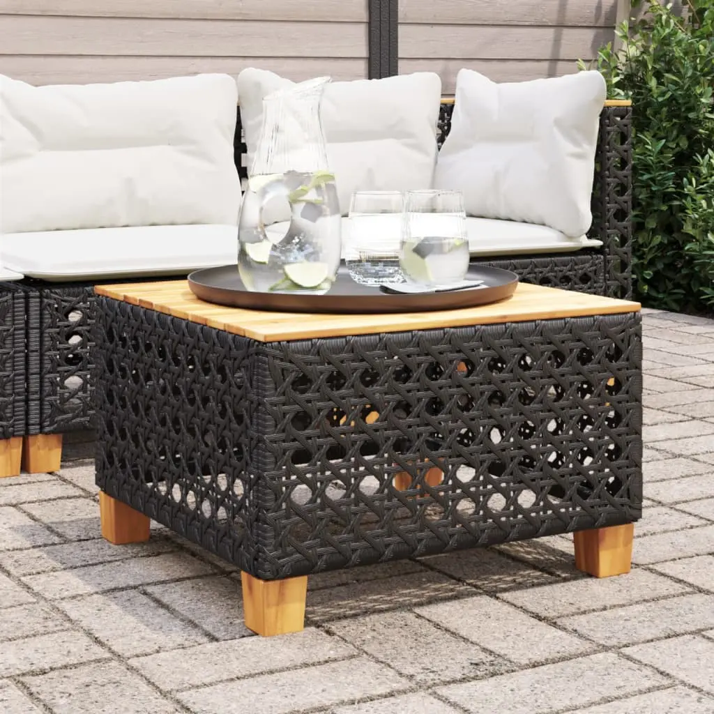 Tavolo da Giardino Nero 55x55x36cm in Polyrattan e Legno Acacia