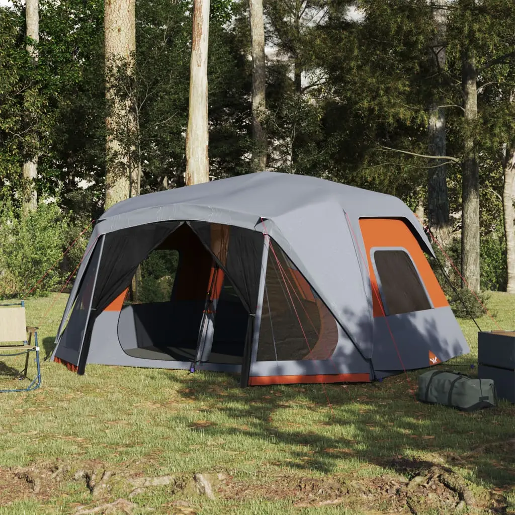 Tenda da Campeggio 10 Persone Grigio e Arancione Impermeabile