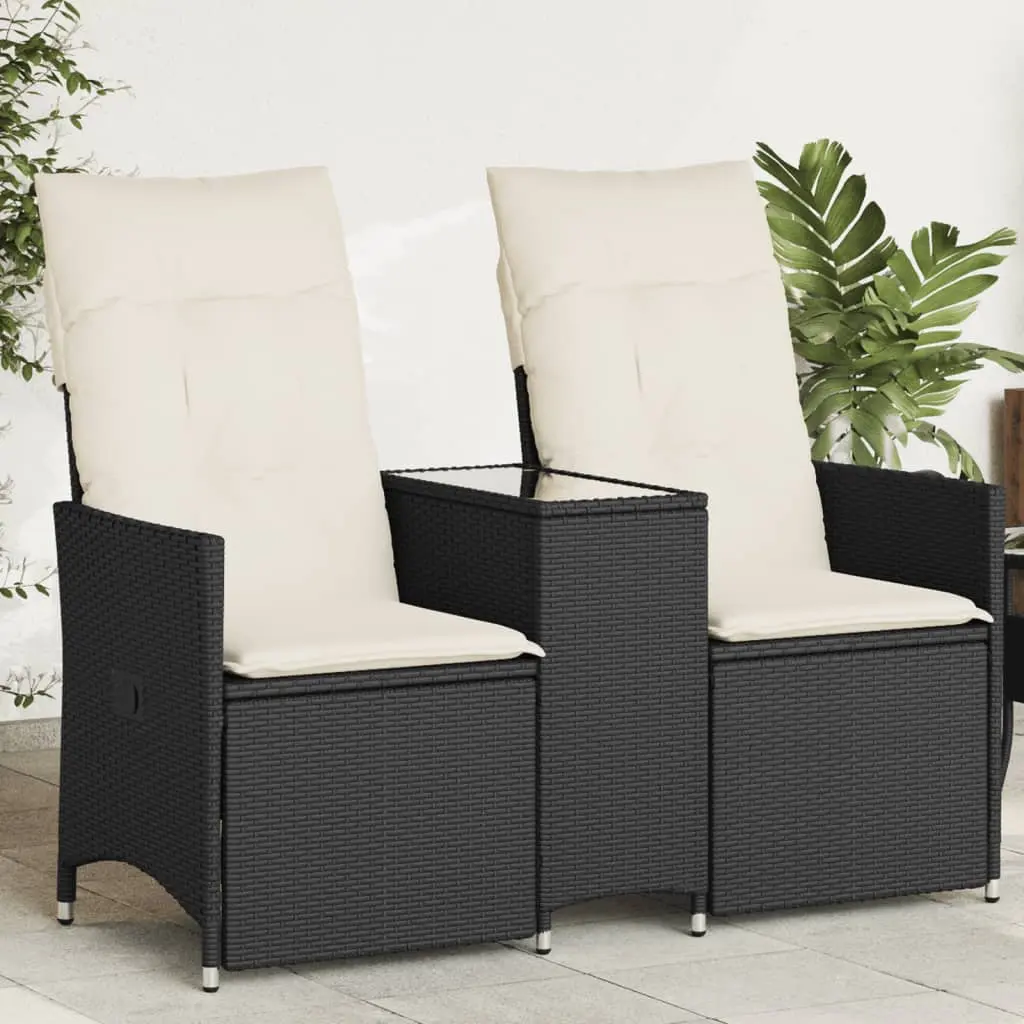 Divano Giardino Reclinabile 2Posti con Tavolino Nero Polyrattan