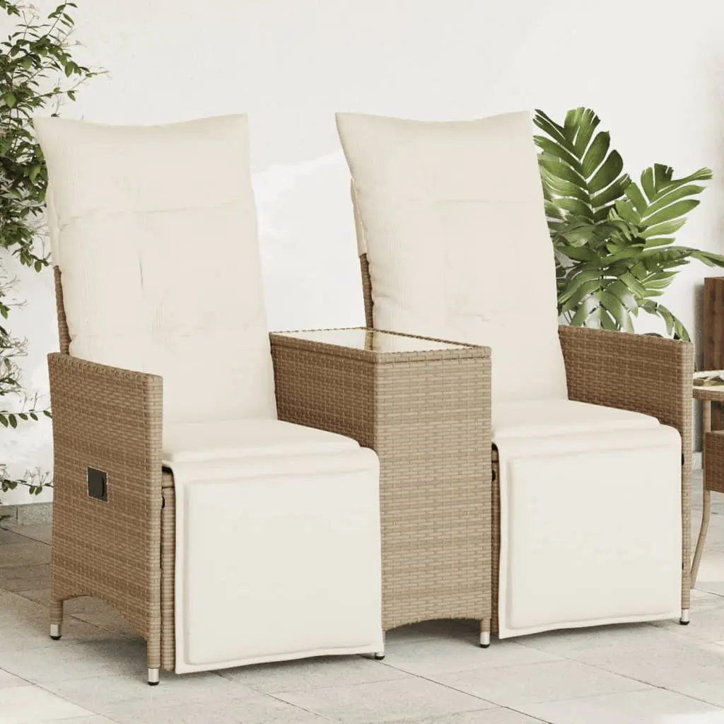 Divano Giardino Reclinabile 2 Posti Tavolino Beige Polyrattan